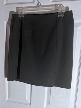 Classic City Triangles Tailored Olive Green Pencil Skirt Front Kick Slit Size 10